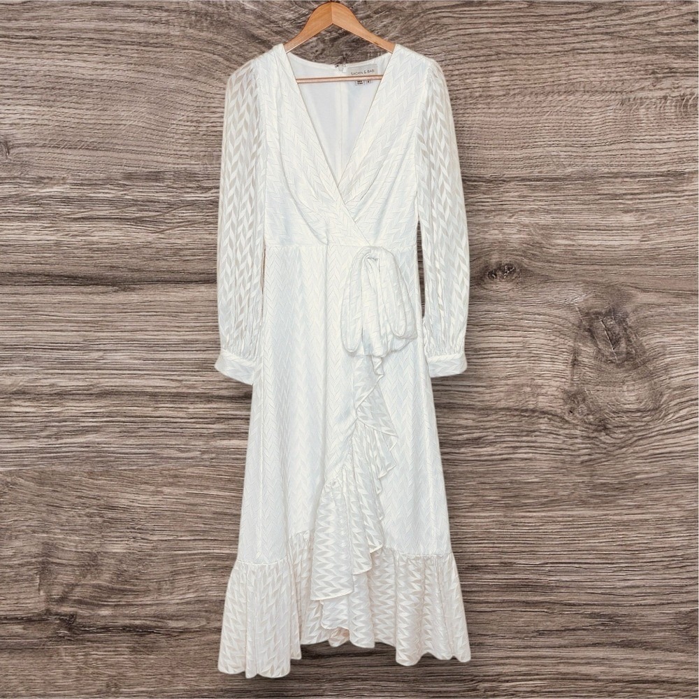 Sachin & Babi Wrap Midi Maxi Dress Size 8 White Tiered Ruffle Boho Wedding
